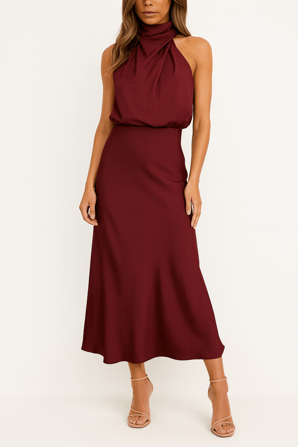 Aurora Bellini Satin Midi Dress for Elegant Christmas Dress Occasions