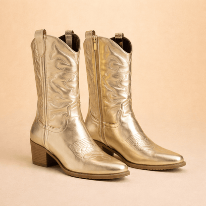 Valentina Rossi | Embroidered Synthetic Leather Western Work Boots for Women
