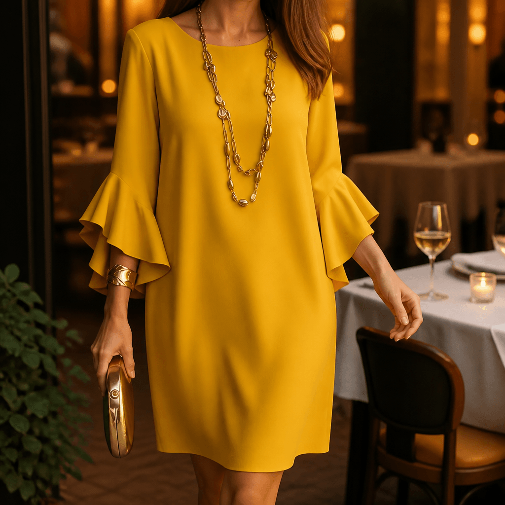 Hilaria Cotton Bell-Sleeve Women's Midi Dress with Ruffle Cuffs