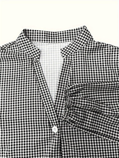 Gingham Button-Down Tiered Mini Dress for Women