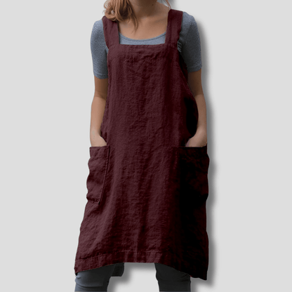 Cotton Linen Summer Pinafore Dress with Pockets for Women