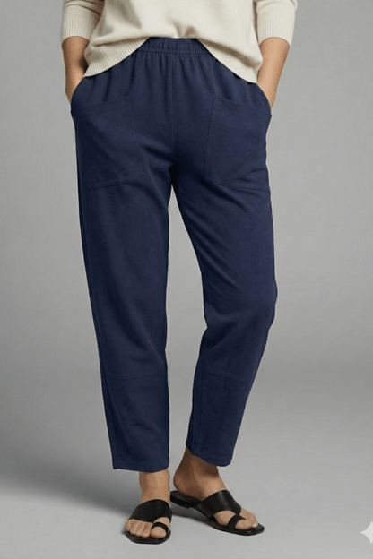 Tapered Ankle-Length Pants with Elastic Waist and Large Patch Pockets