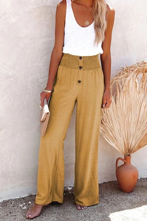 Sharon High-Waisted Linen Wide-Leg Tailored Pants for Women