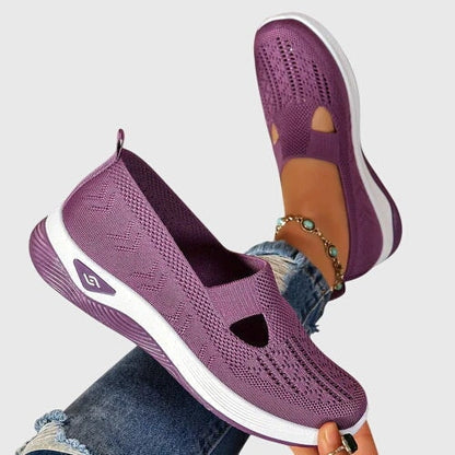 Women's Knitted Slip-On Cushioned Sneakers with Cutout Vamp Detail