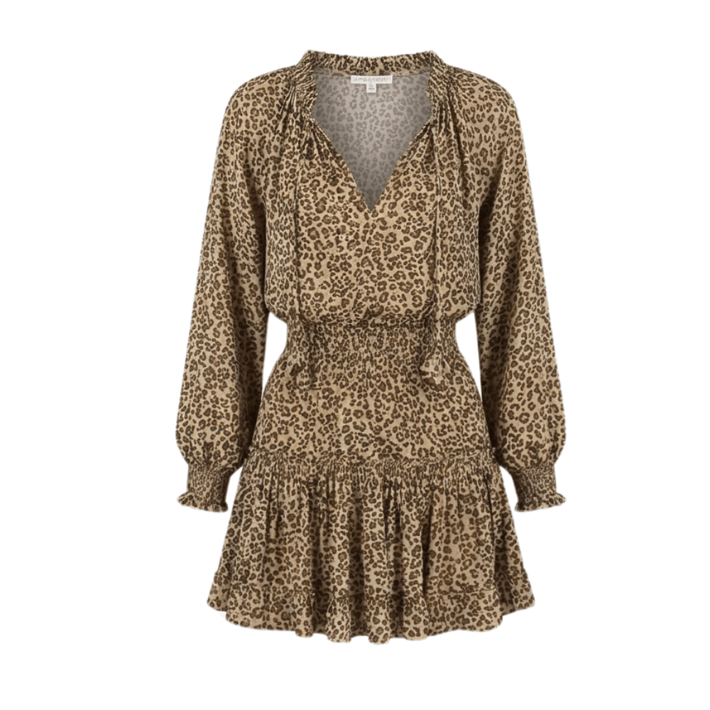 Printed V-Neck Ruffle Mini Dress with Lantern Sleeves for Women