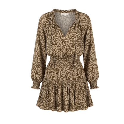 Printed V-Neck Ruffle Mini Dress with Lantern Sleeves for Women