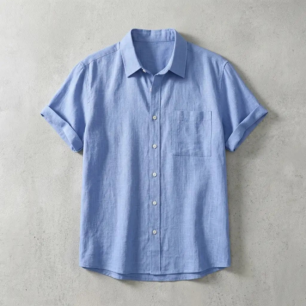 Women's Short Sleeve Linen Button-Up Top with Chest Pocket
