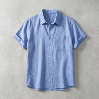 Women's Short Sleeve Linen Button-Up Top with Chest Pocket