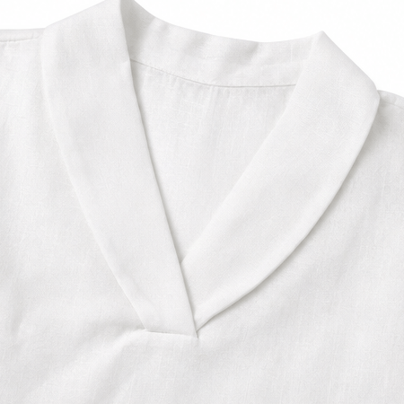 Shawl-Collar V-Neck Short Sleeve Top with Textured Weave