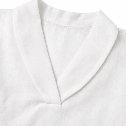 Shawl-Collar V-Neck Short Sleeve Top with Textured Weave