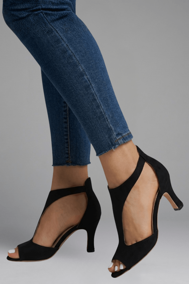 Women's Peep-Toe Comfort Shoes with Cutout Panels and Mid Heel