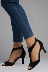 Women's Peep-Toe Comfort Shoes with Cutout Panels and Mid Heel