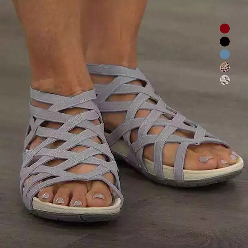 Comfortable Strappy Flat Sandals with Memory Foam Insole and Back Zip