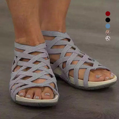 Comfortable Strappy Flat Sandals with Memory Foam Insole and Back Zip
