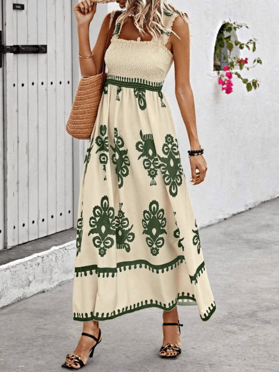 Hope Floral Smocked Square-Neck Sleeveless Women's Summer A-Line Maxi Dress