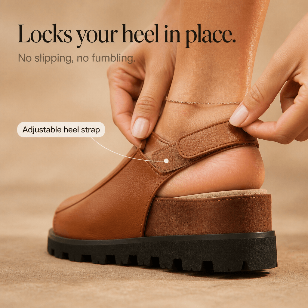 Solvana Cushioned Leather Flat Shoes with Slingback Strap and Chunky Sole
