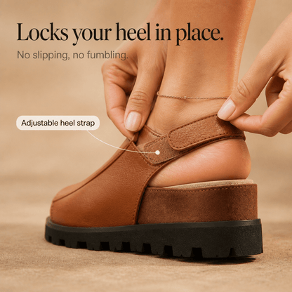 Solvana Cushioned Leather Flat Shoes with Slingback Strap and Chunky Sole