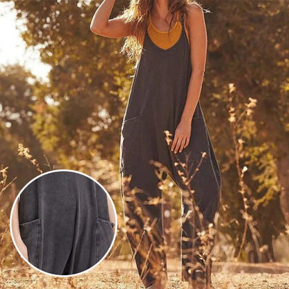 Sarah Slouchy V-Neck Sleeveless Jumpsuit with Oversized Patch Pockets