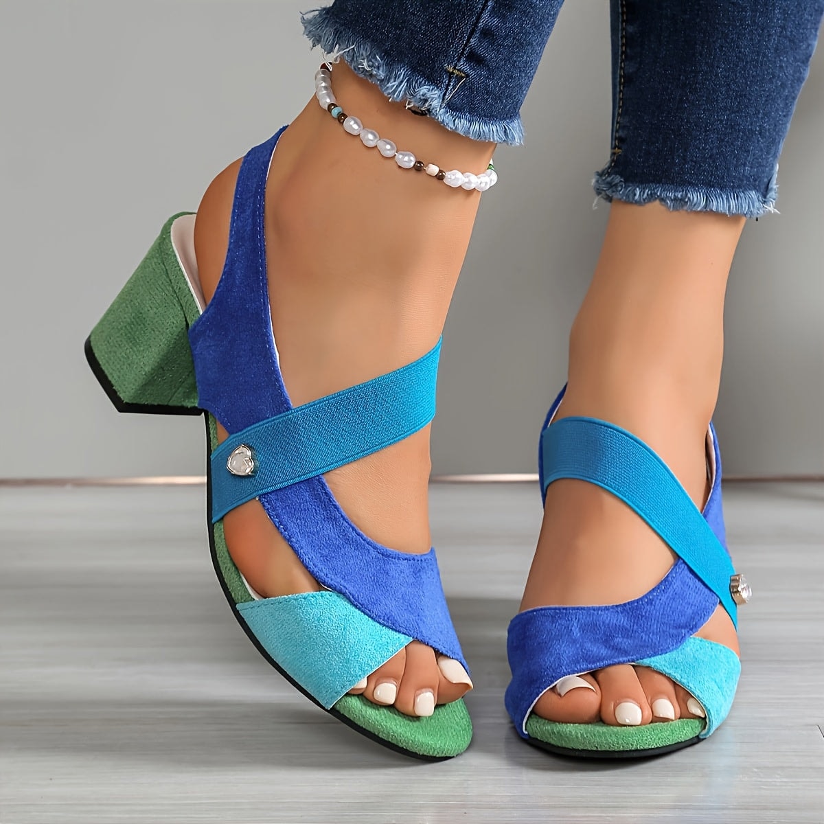 Elara Block Heel Sandals with Crossed Straps for Women's Comfort Shoes