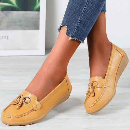 Grace Women's Comfort Leather Loafer Shoes with Tassel Detail