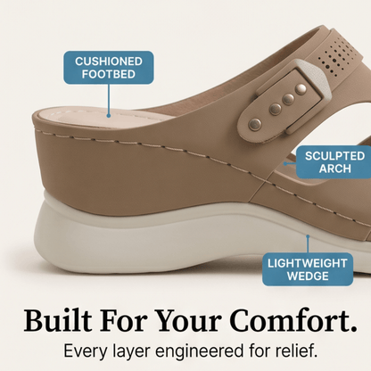 Arch-Support Wedge Slide Sandals with Adjustable Buckle Strap