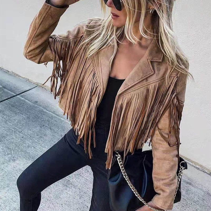 Bianca Rossi Fringe Suede-Look Cropped Jacket for Women
