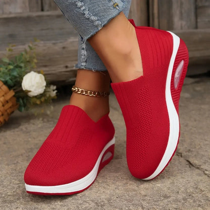 Orthopedic Wedge Slip-On Sneakers with Stretch Mesh Upper and Air Cushion Sole