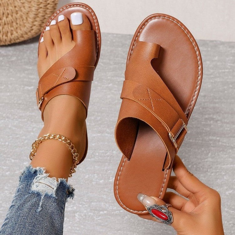 Comfortable Orthopedic Slide Sandals with Flat Sole and Adjustable Buckle Strap