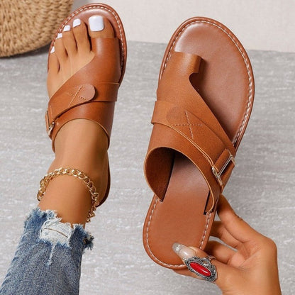 Comfortable Orthopedic Slide Sandals with Flat Sole and Adjustable Buckle Strap