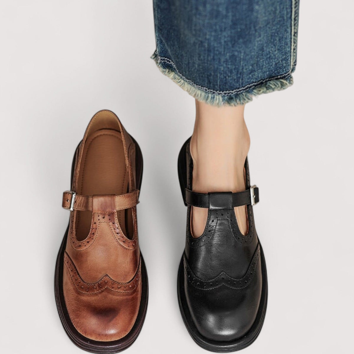 Women's Brogue Mary Jane Comfort Shoes with Ankle Strap