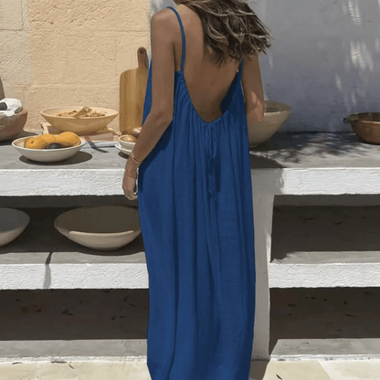 Women's Backless Loose-Fit Long Midi Dress with Spaghetti Straps