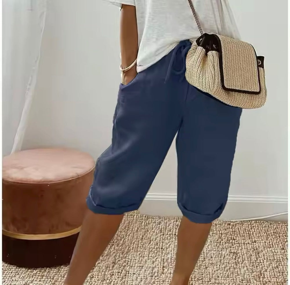 Heidi Linen Drawstring Tailored Shorts for Women with Elastic Waist