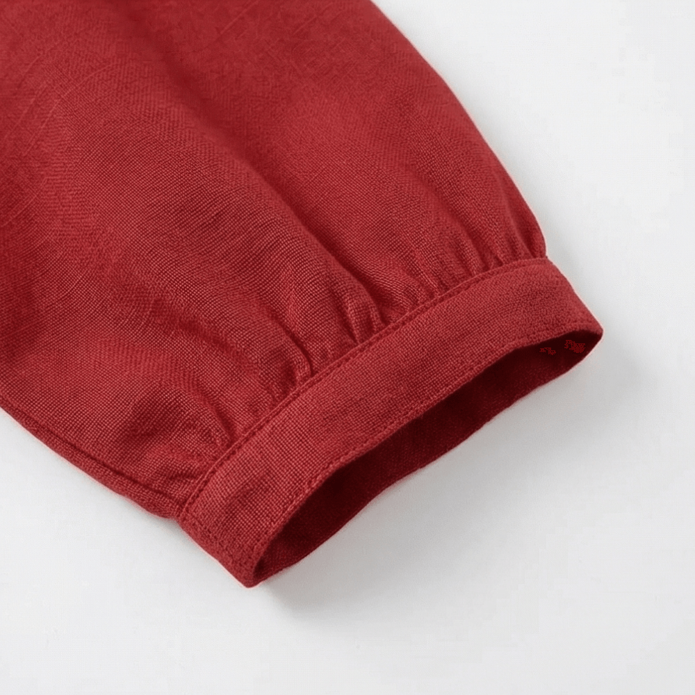 Peter Pan Collar Button-Up Top with Puff Sleeves for Women