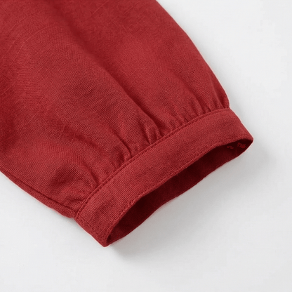 Peter Pan Collar Button-Up Top with Puff Sleeves for Women