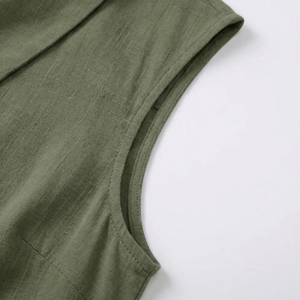 Women's Collared Sleeveless Button-Up Blouse with V-Neck