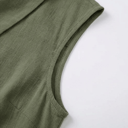 Women's Collared Sleeveless Button-Up Blouse with V-Neck