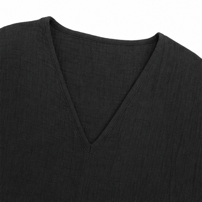 Sereva Women's Relaxed V-Neck Linen Top with Three-Quarter Sleeves