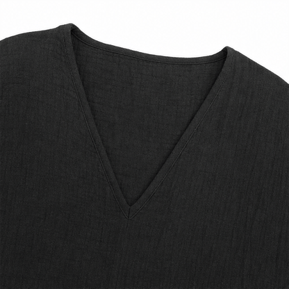 Sereva Women's Relaxed V-Neck Linen Top with Three-Quarter Sleeves