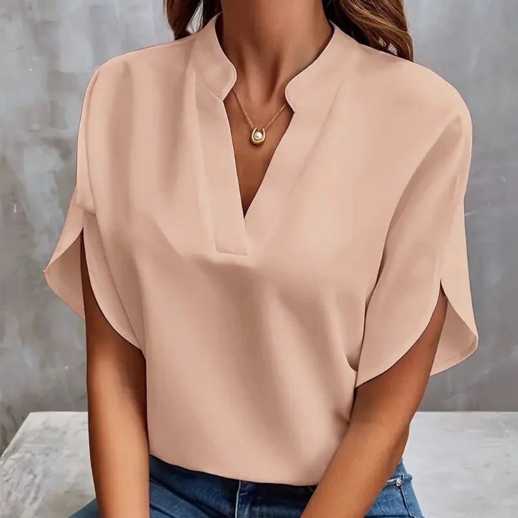 Women's V-Neck Split-Sleeve Top with Flowy Loose Fit