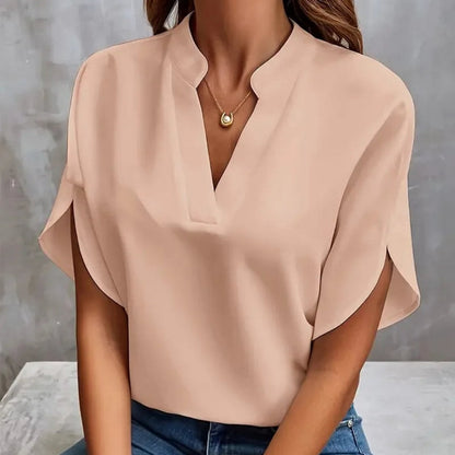 Women's V-Neck Split-Sleeve Top with Flowy Loose Fit