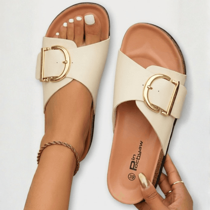 Joan Buckle-Strap Women's Cushioned Slide Sandals with Cork Footbed