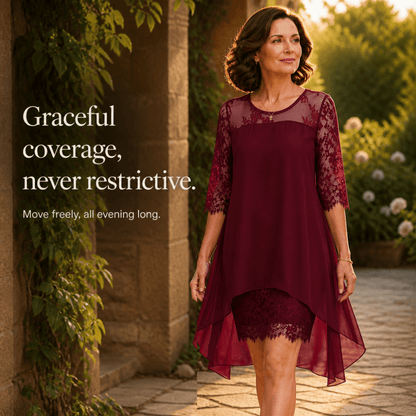 Floral Lace High-Low Midi Dress with Flowy Hem for Women
