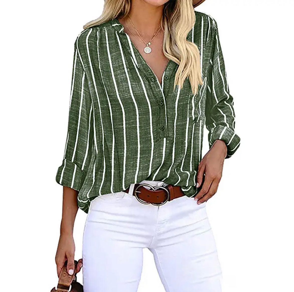 Candace Women's Striped Roll-Up Long Sleeve Blouse