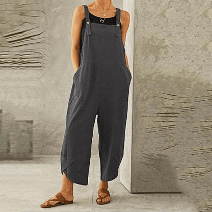 Harper Wide-Leg Linen Jumpsuit with Adjustable Straps and Side Pockets
