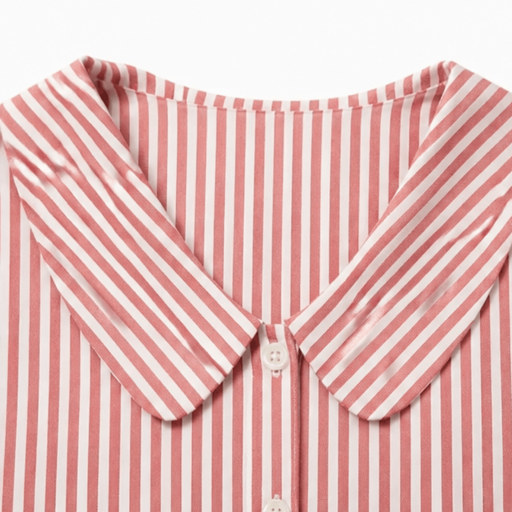 Solène Striped Sailor Collar Top with Puff Sleeves for Women