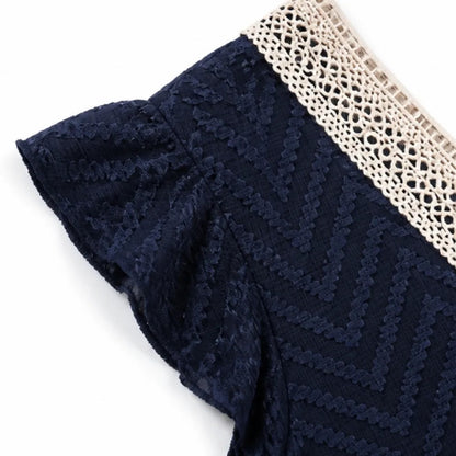Crochet V-Neck Flutter Sleeve Chevron Women's Midi Sundress