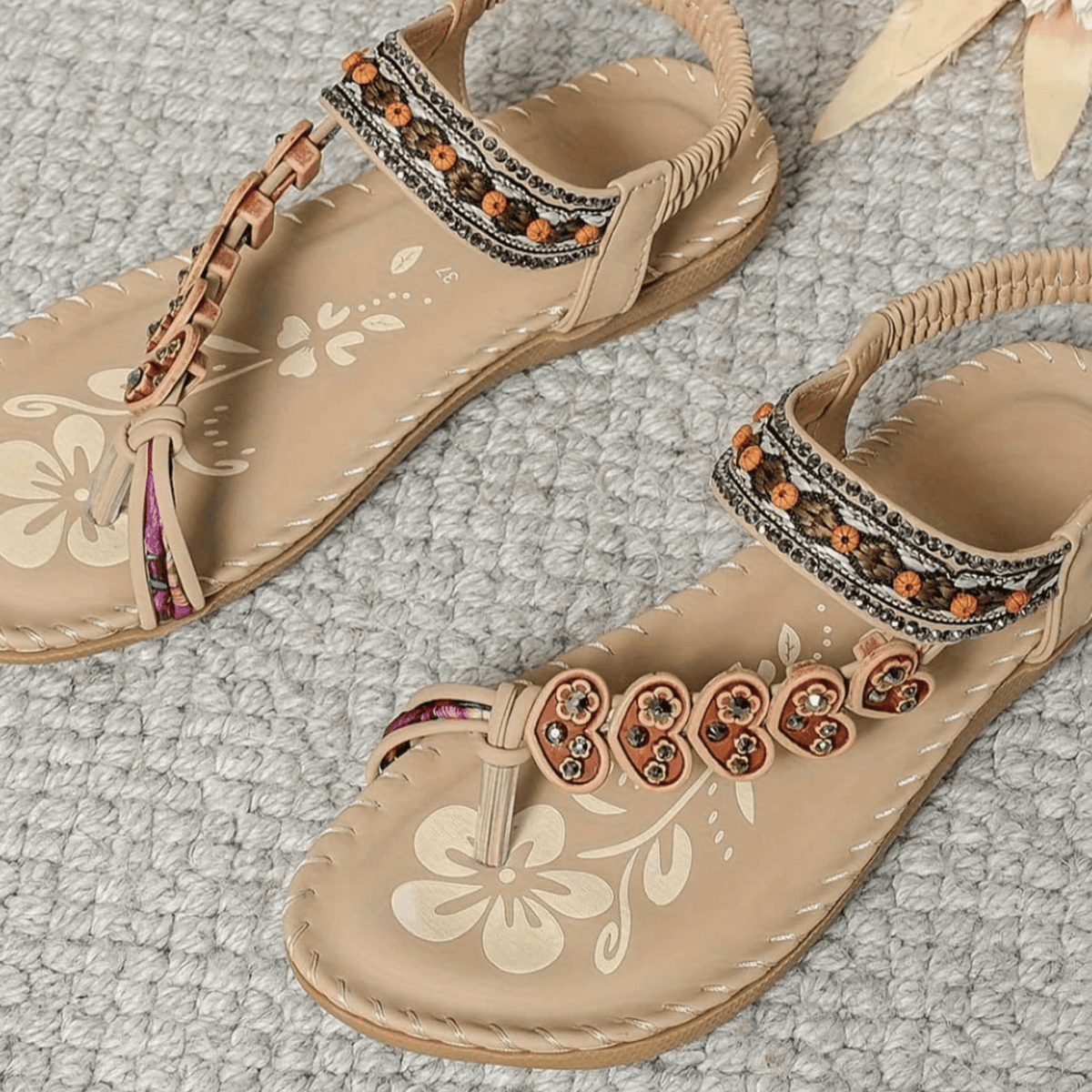 Bonnie Fairweather Beaded T-Strap Cushioned Sandals for Women