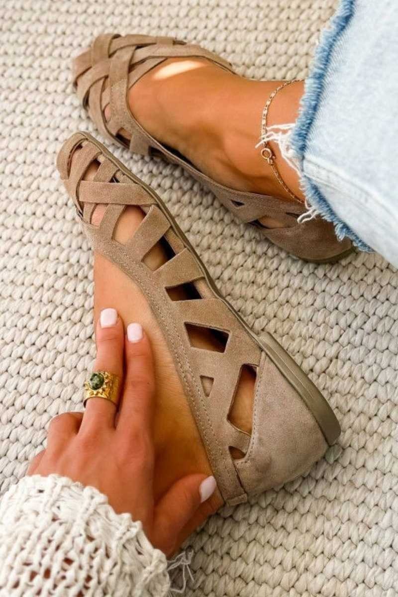Women's Woven Suede Cushioned Sandals with Crossover Straps