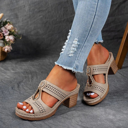 Eliza Winters Rhinestone Flower Cushioned Wedge Sandals