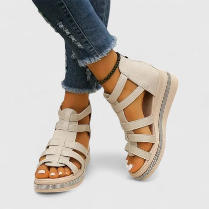 Women's Cushioned Wedge Sandals with Rhinestone Trim Straps